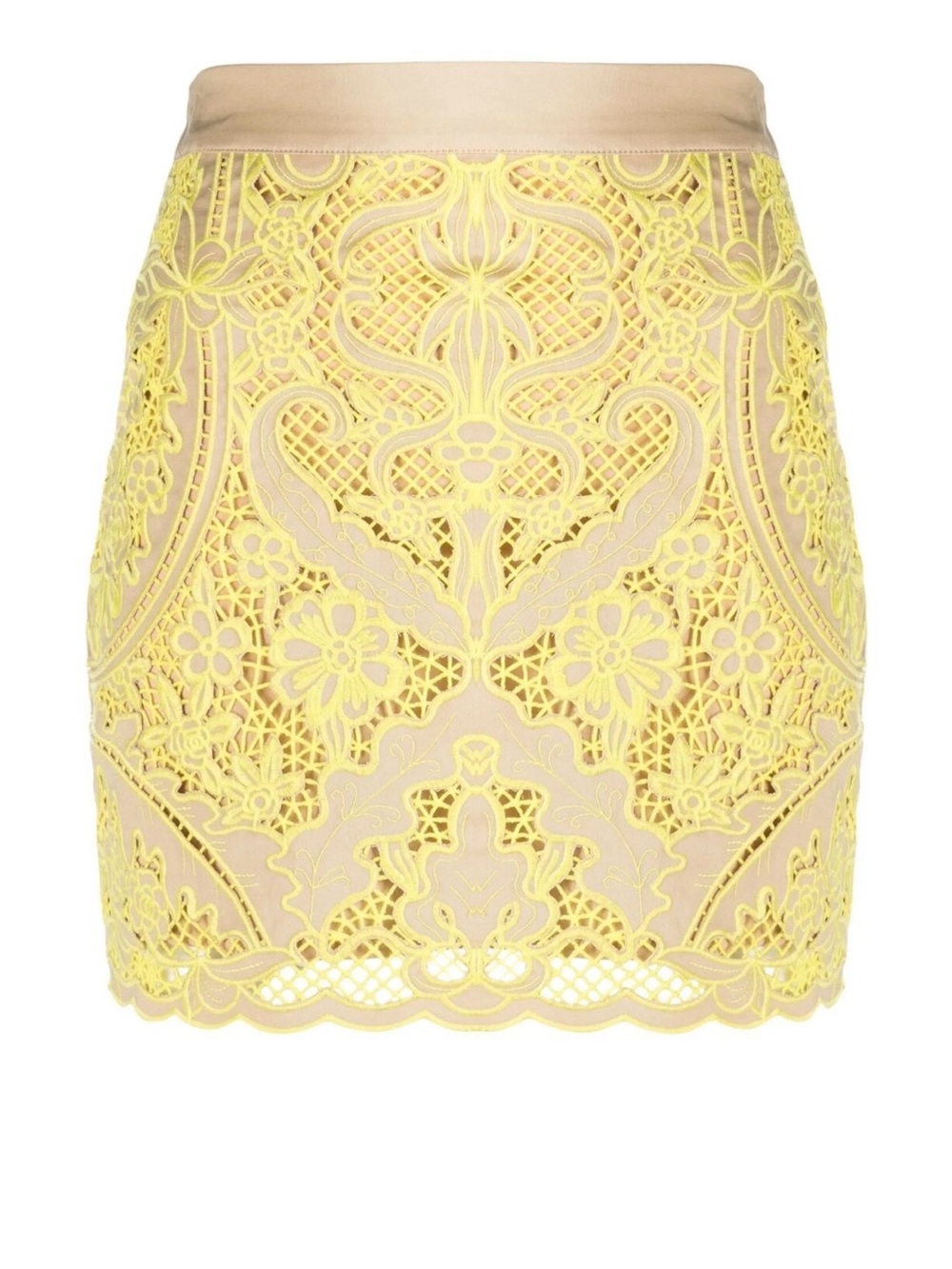 TWINSET Italian Lace Yellow Mini Skirt,  Nude Lining